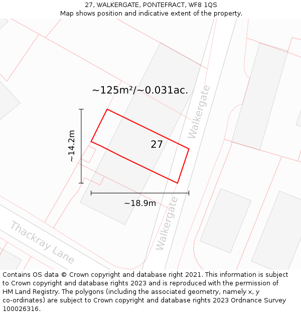 27, WALKERGATE, PONTEFRACT, WF8 1QS: Plot and title map