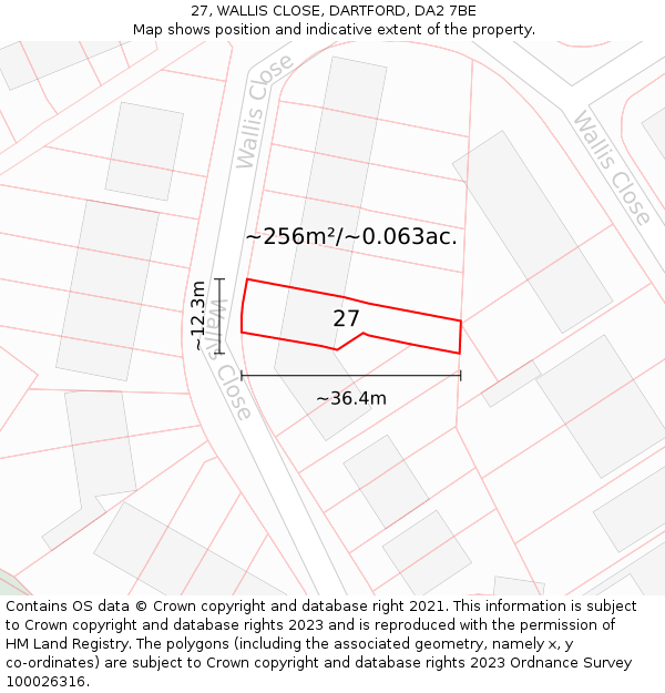 27, WALLIS CLOSE, DARTFORD, DA2 7BE: Plot and title map