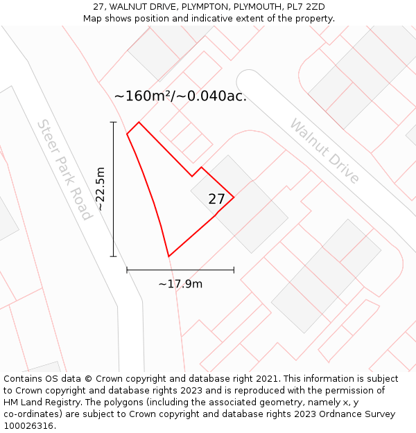 27, WALNUT DRIVE, PLYMPTON, PLYMOUTH, PL7 2ZD: Plot and title map