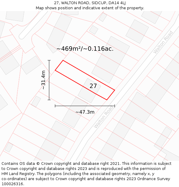 27, WALTON ROAD, SIDCUP, DA14 4LJ: Plot and title map