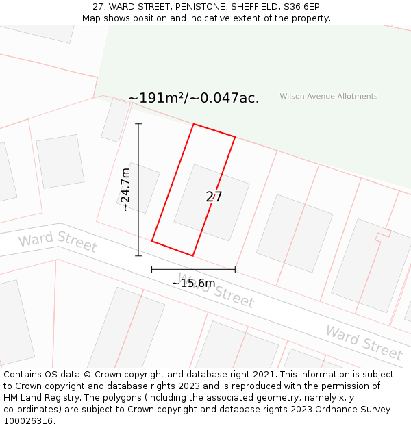 27, WARD STREET, PENISTONE, SHEFFIELD, S36 6EP: Plot and title map