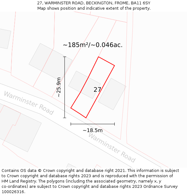 27, WARMINSTER ROAD, BECKINGTON, FROME, BA11 6SY: Plot and title map