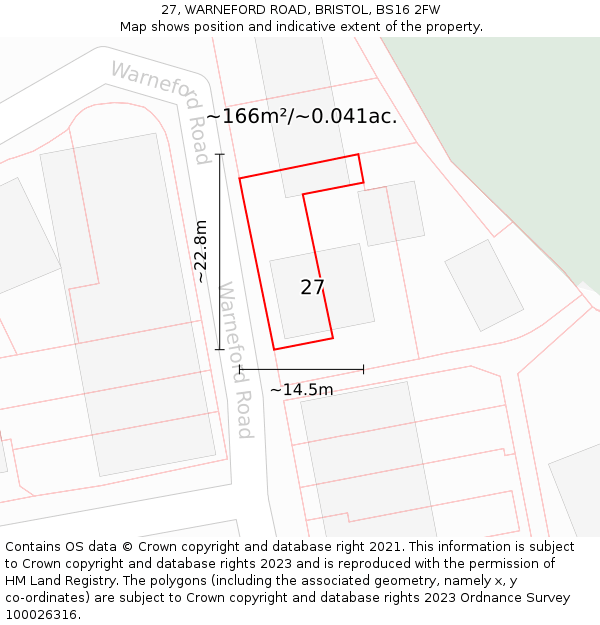 27, WARNEFORD ROAD, BRISTOL, BS16 2FW: Plot and title map