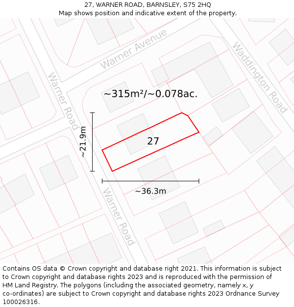 27, WARNER ROAD, BARNSLEY, S75 2HQ: Plot and title map