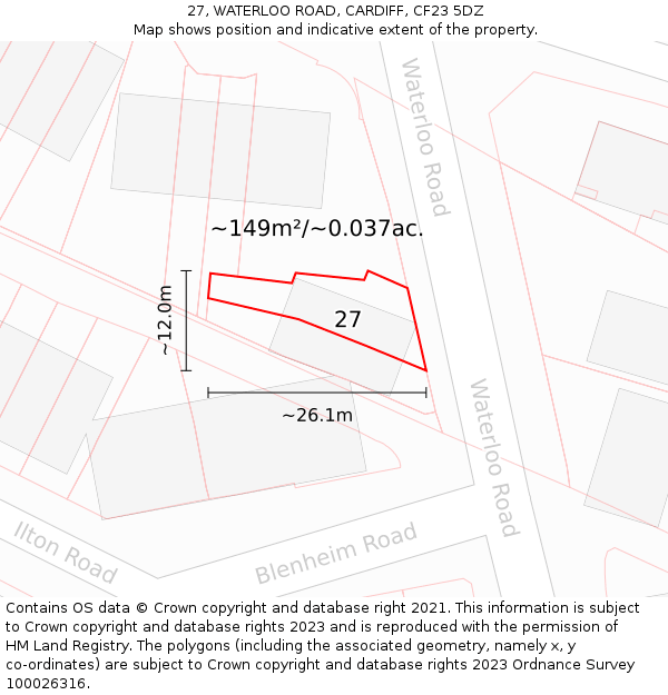 27, WATERLOO ROAD, CARDIFF, CF23 5DZ: Plot and title map