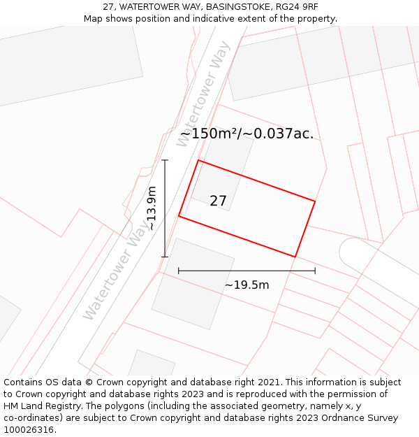 27, WATERTOWER WAY, BASINGSTOKE, RG24 9RF: Plot and title map