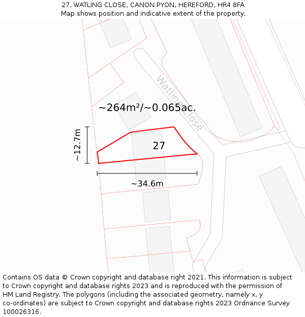 27, WATLING CLOSE, CANON PYON, HEREFORD, HR4 8FA: Plot and title map
