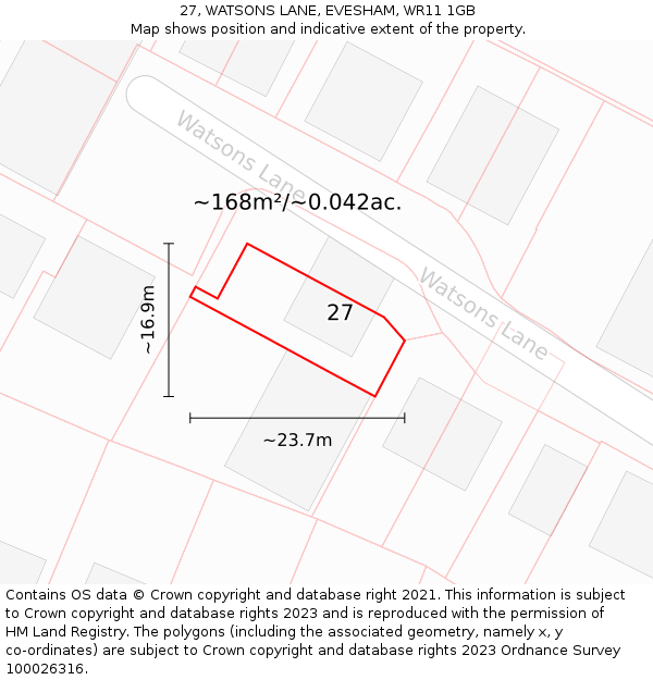 27, WATSONS LANE, EVESHAM, WR11 1GB: Plot and title map