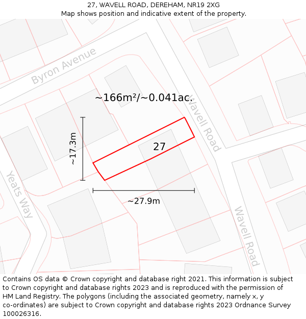 27, WAVELL ROAD, DEREHAM, NR19 2XG: Plot and title map