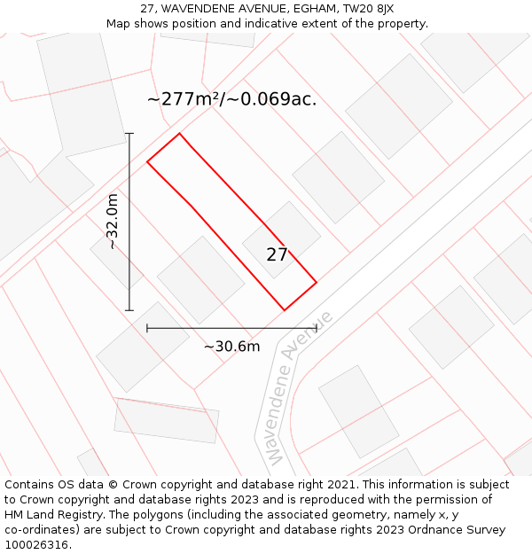27, WAVENDENE AVENUE, EGHAM, TW20 8JX: Plot and title map