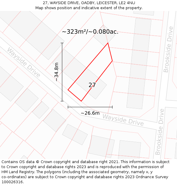 27, WAYSIDE DRIVE, OADBY, LEICESTER, LE2 4NU: Plot and title map