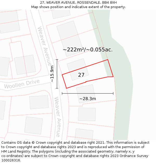 27, WEAVER AVENUE, ROSSENDALE, BB4 8XH: Plot and title map