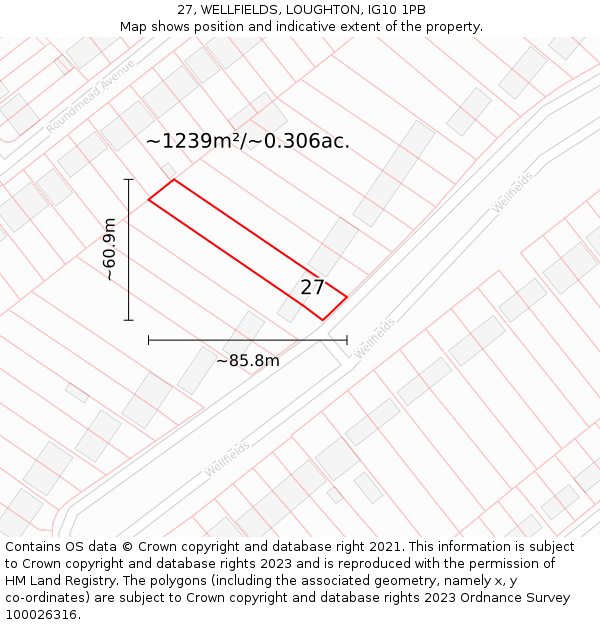 27, WELLFIELDS, LOUGHTON, IG10 1PB: Plot and title map