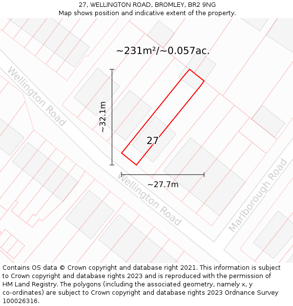 27, WELLINGTON ROAD, BROMLEY, BR2 9NG: Plot and title map