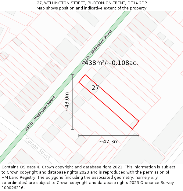 27, WELLINGTON STREET, BURTON-ON-TRENT, DE14 2DP: Plot and title map