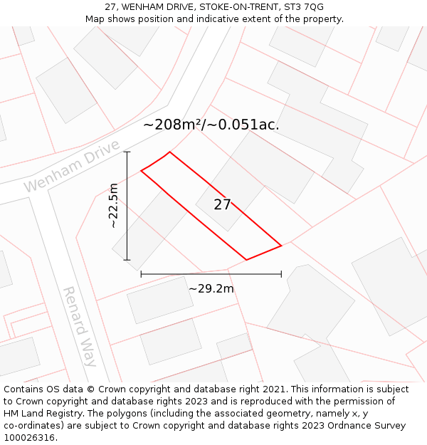 27, WENHAM DRIVE, STOKE-ON-TRENT, ST3 7QG: Plot and title map