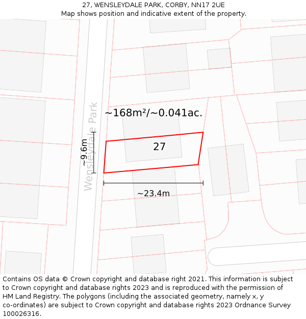 27, WENSLEYDALE PARK, CORBY, NN17 2UE: Plot and title map