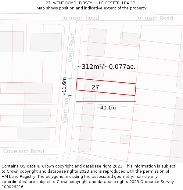 27, WENT ROAD, BIRSTALL, LEICESTER, LE4 3BL: Plot and title map