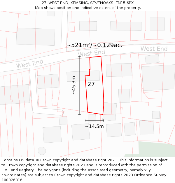27, WEST END, KEMSING, SEVENOAKS, TN15 6PX: Plot and title map