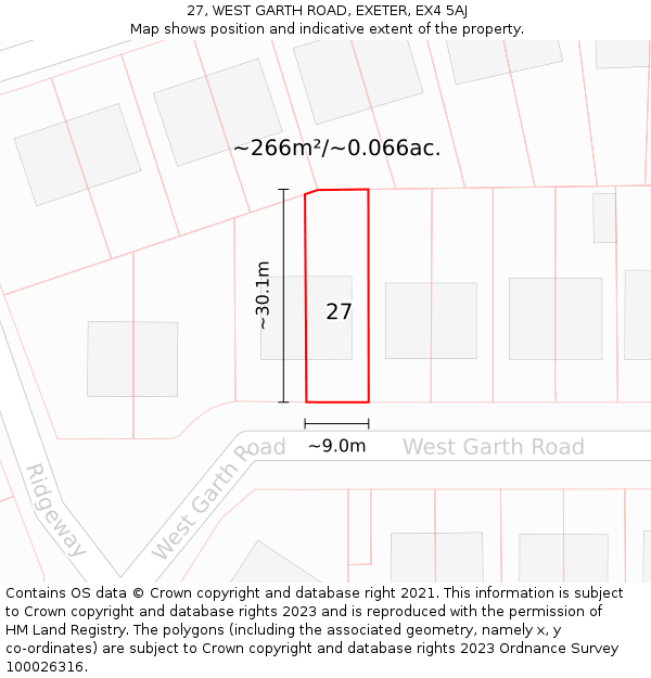 27, WEST GARTH ROAD, EXETER, EX4 5AJ: Plot and title map