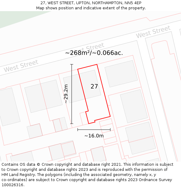 27, WEST STREET, UPTON, NORTHAMPTON, NN5 4EP: Plot and title map