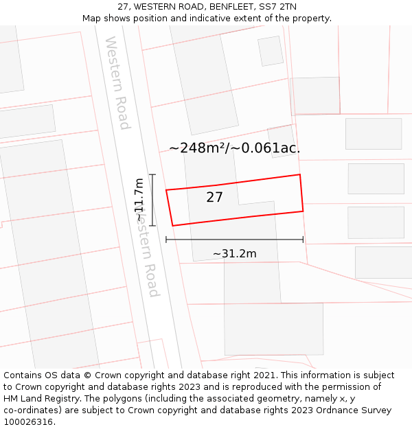 27, WESTERN ROAD, BENFLEET, SS7 2TN: Plot and title map
