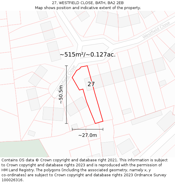 27, WESTFIELD CLOSE, BATH, BA2 2EB: Plot and title map