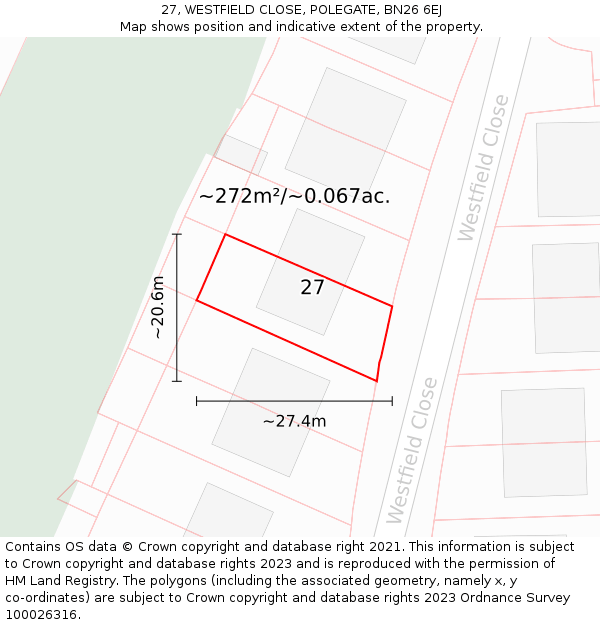 27, WESTFIELD CLOSE, POLEGATE, BN26 6EJ: Plot and title map