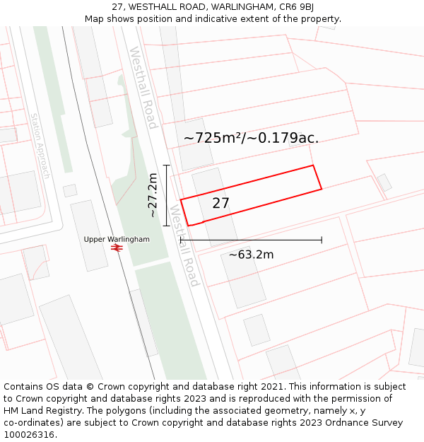 27, WESTHALL ROAD, WARLINGHAM, CR6 9BJ: Plot and title map