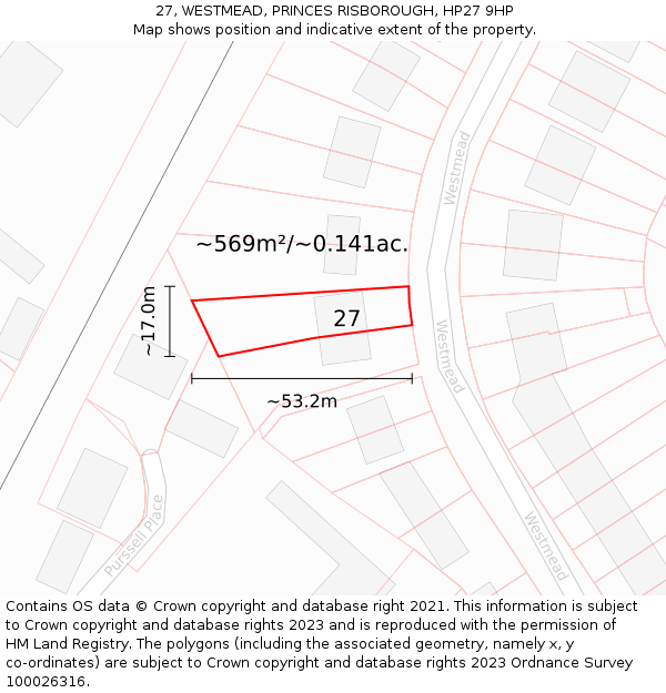 27, WESTMEAD, PRINCES RISBOROUGH, HP27 9HP: Plot and title map