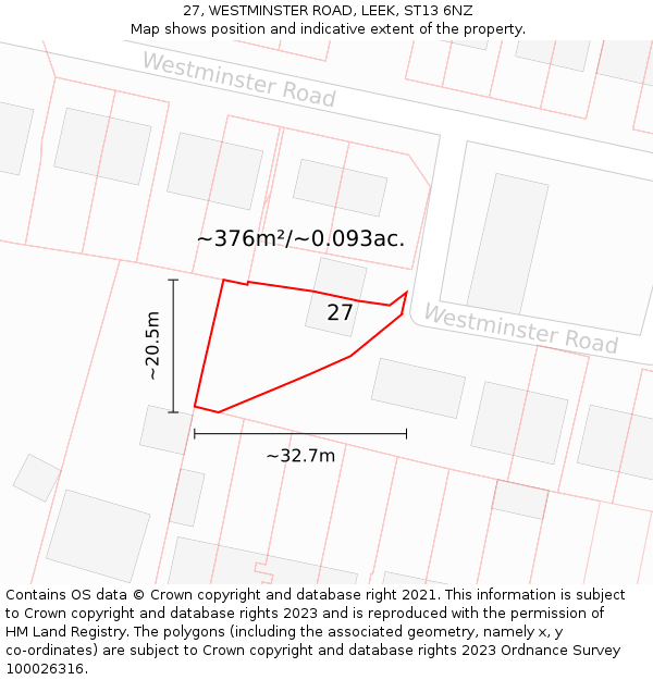 27, WESTMINSTER ROAD, LEEK, ST13 6NZ: Plot and title map