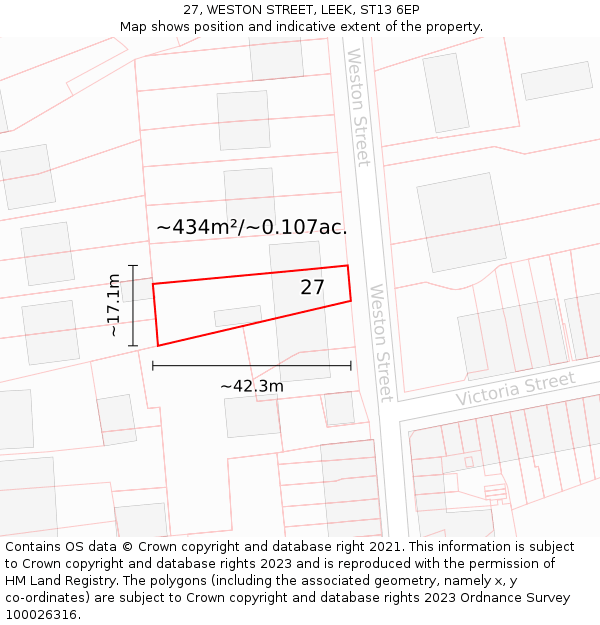 27, WESTON STREET, LEEK, ST13 6EP: Plot and title map