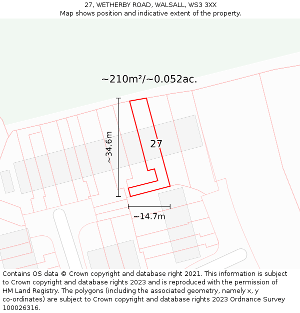 27, WETHERBY ROAD, WALSALL, WS3 3XX: Plot and title map