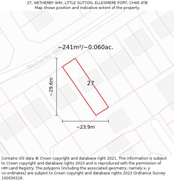 27, WETHERBY WAY, LITTLE SUTTON, ELLESMERE PORT, CH66 4TB: Plot and title map
