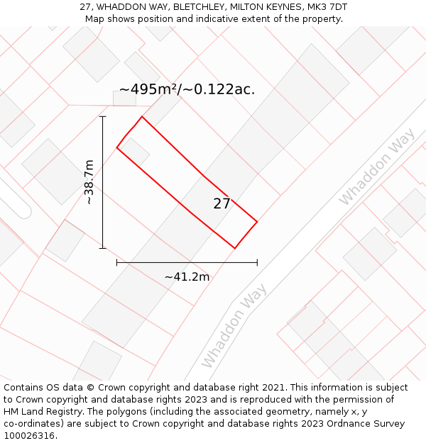 27, WHADDON WAY, BLETCHLEY, MILTON KEYNES, MK3 7DT: Plot and title map