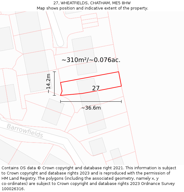27, WHEATFIELDS, CHATHAM, ME5 8HW: Plot and title map