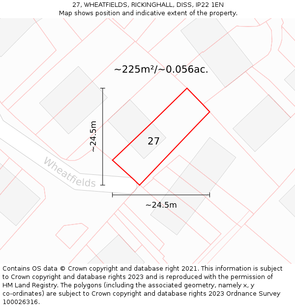 27, WHEATFIELDS, RICKINGHALL, DISS, IP22 1EN: Plot and title map