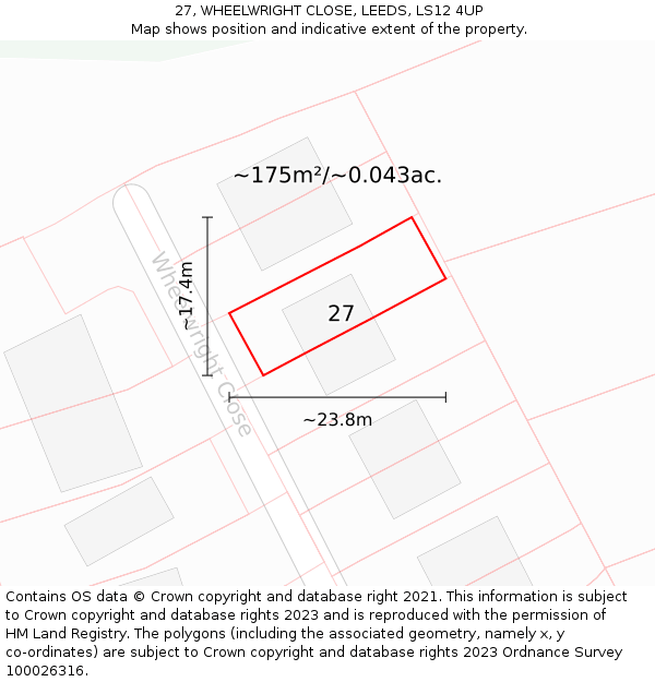 27, WHEELWRIGHT CLOSE, LEEDS, LS12 4UP: Plot and title map