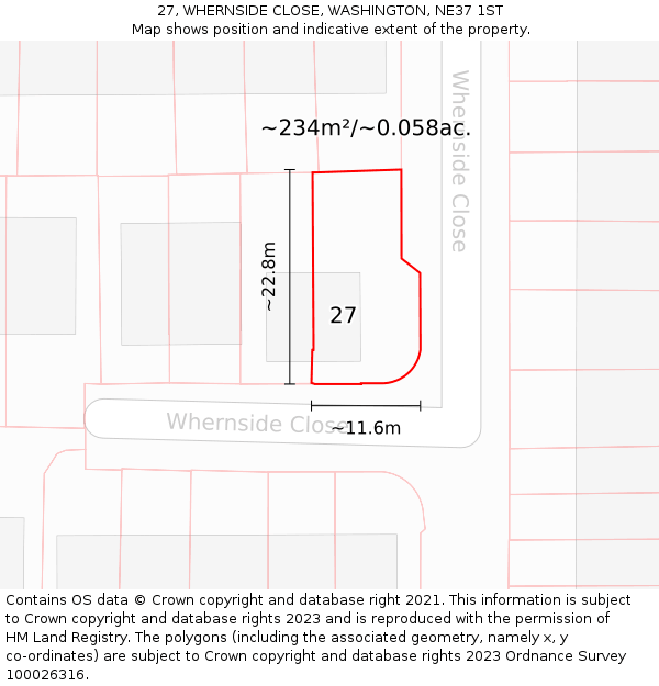 27, WHERNSIDE CLOSE, WASHINGTON, NE37 1ST: Plot and title map