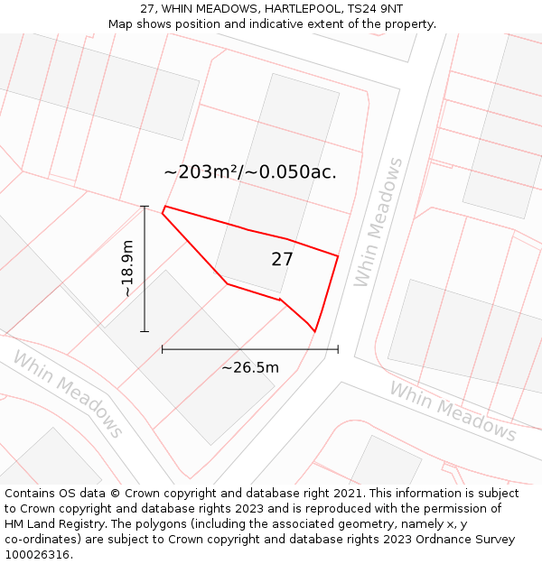27, WHIN MEADOWS, HARTLEPOOL, TS24 9NT: Plot and title map