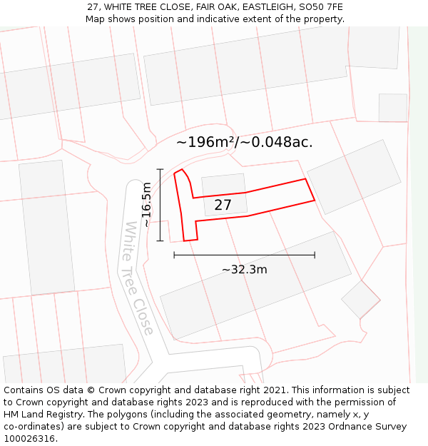 27, WHITE TREE CLOSE, FAIR OAK, EASTLEIGH, SO50 7FE: Plot and title map