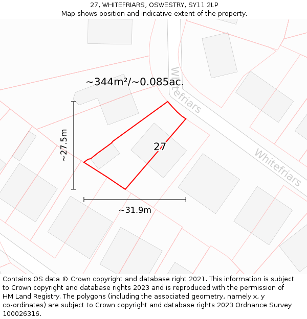 27, WHITEFRIARS, OSWESTRY, SY11 2LP: Plot and title map