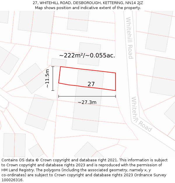 27, WHITEHILL ROAD, DESBOROUGH, KETTERING, NN14 2JZ: Plot and title map