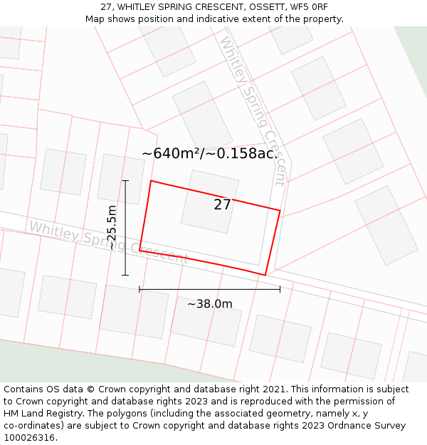 27, WHITLEY SPRING CRESCENT, OSSETT, WF5 0RF: Plot and title map