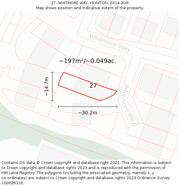 27, WHITMORE WAY, HONITON, EX14 2GR: Plot and title map
