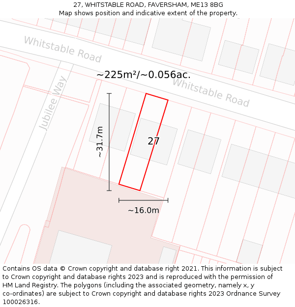 27, WHITSTABLE ROAD, FAVERSHAM, ME13 8BG: Plot and title map