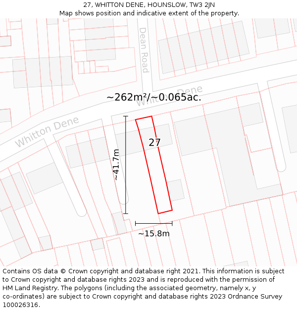 27, WHITTON DENE, HOUNSLOW, TW3 2JN: Plot and title map