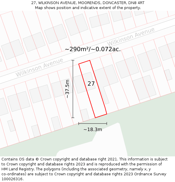 27, WILKINSON AVENUE, MOORENDS, DONCASTER, DN8 4RT: Plot and title map