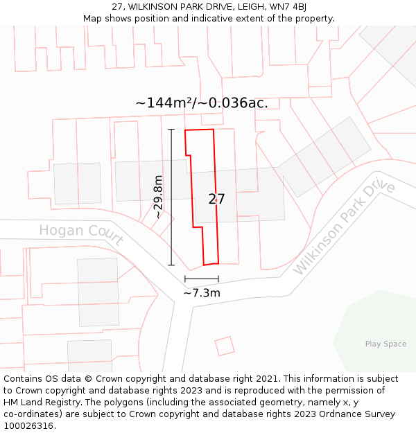 27, WILKINSON PARK DRIVE, LEIGH, WN7 4BJ: Plot and title map