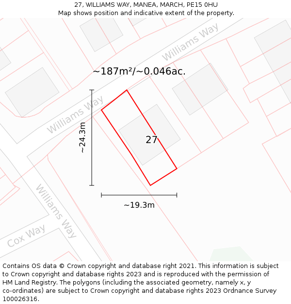 27, WILLIAMS WAY, MANEA, MARCH, PE15 0HU: Plot and title map